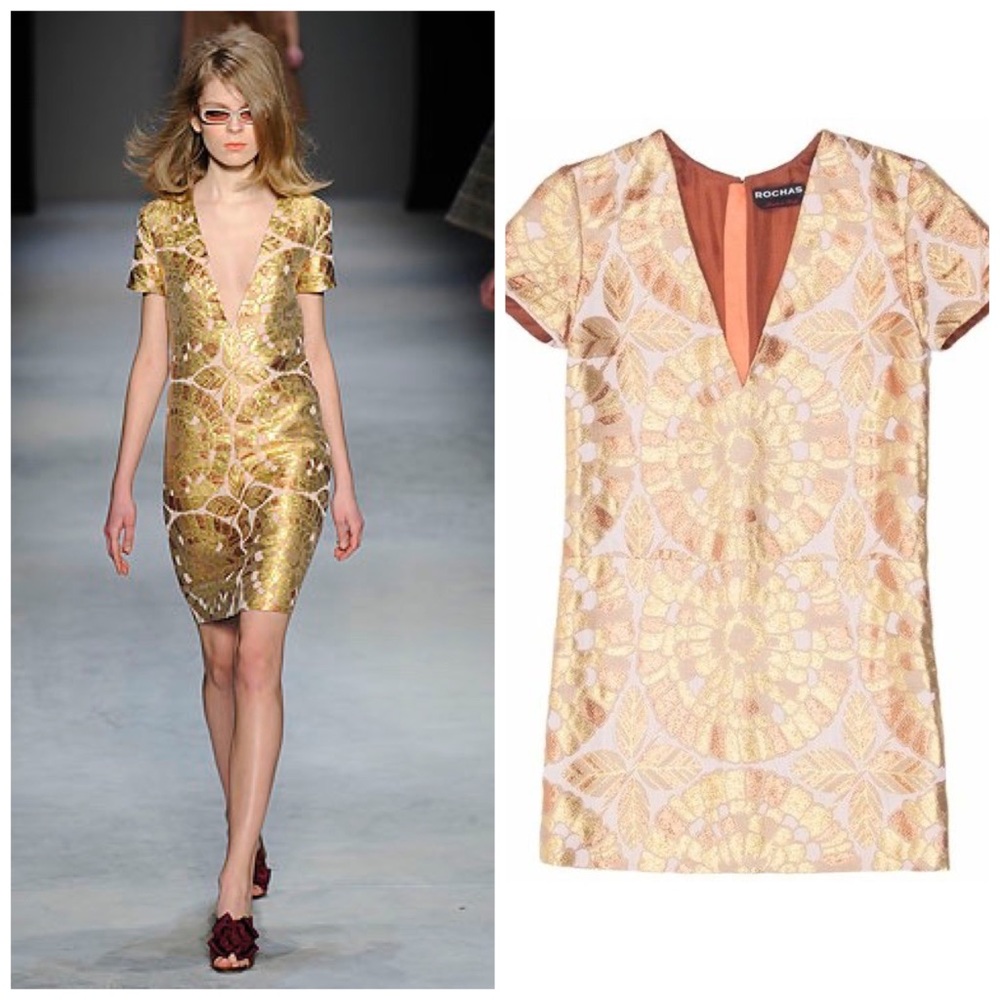 Gold Runway Floral Couture Brocade Dress - Picture 3 of 7